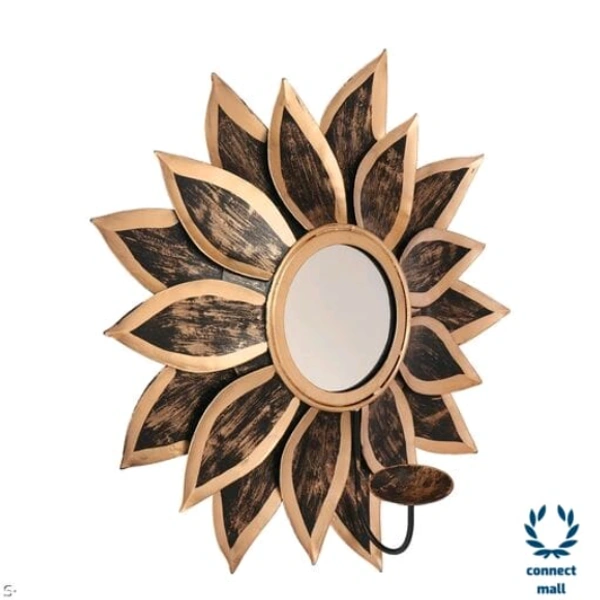 Sunflower Shaped Tealight Holder With Mirror for Home Diwali Decoration,Christmas decoration, - Metal, Pack of1